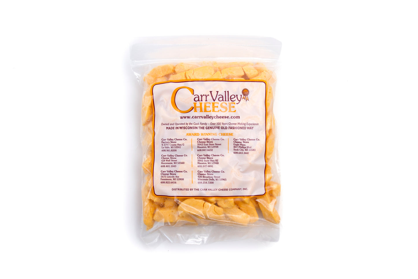 Yellow cheese curds from Carr Valley Cheese
